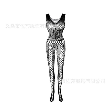 Generic One-Piece Sexy Lingerie Suit Women s Free Open Crotch Temptation Stockings Transparent Suspender Fishnet Clothes W308