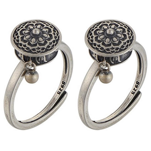 Giratorios Budistas Tibetanos Con Rueda De Oración Om, Anillo Mantra De Loto De Latón, Anillos De Dedo De La Suerte 2 Anillos Cateissary AP006648-01