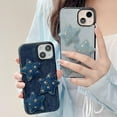 thumbnail image 5 of for iPhone Case,Cool Denim Fabric Embroidery 3D Star Silicone Camera Lens Protection Soft Shockproof Phone Case (Navy Blue,iPhone 13 Pro), 5 of 6