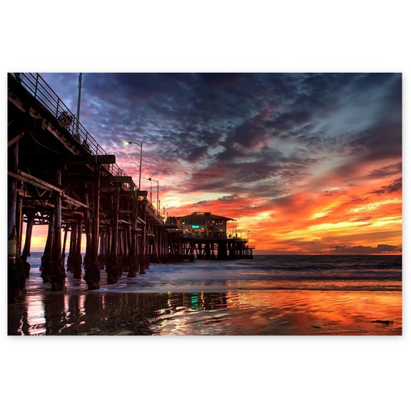 Awkward Styles The Santa Monica Pier Colorful Canvas Santa Monica Ocean Beach Modern Decor California Night Lights Photo Art Kitchen Decor Ideas Vintage Wall Art for Office Ready to Hang Picture