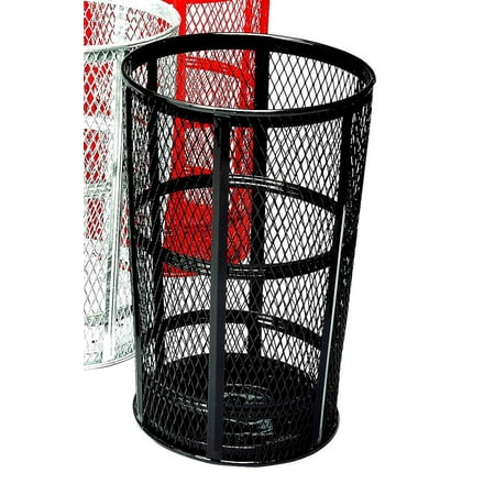 Outdoor Trash Receptacle - Mesh Steel Outdoor Trash Receptacle in Black Finish (w Name Plate/Blue)