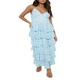 thumbnail image 1 of Women Y2K Floral Cami Long Dress Spaghetti Strap V Neck Backless Tiered Ruffles Maxi Dresses, 1 of 6