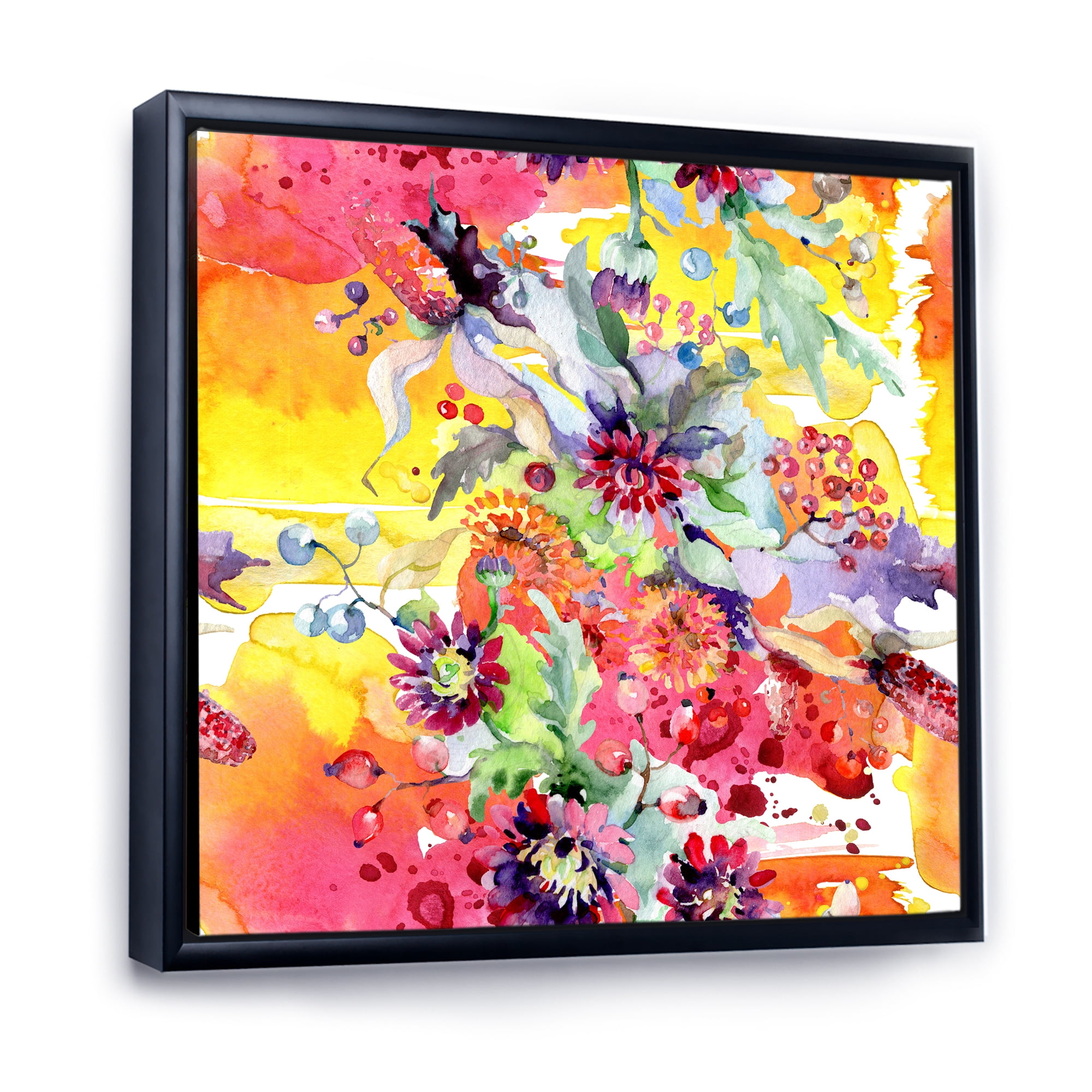 Designart 'Wildflowers and Vibrant Wild Spring Leaves' Modern Framed Canvas Wall Art Print