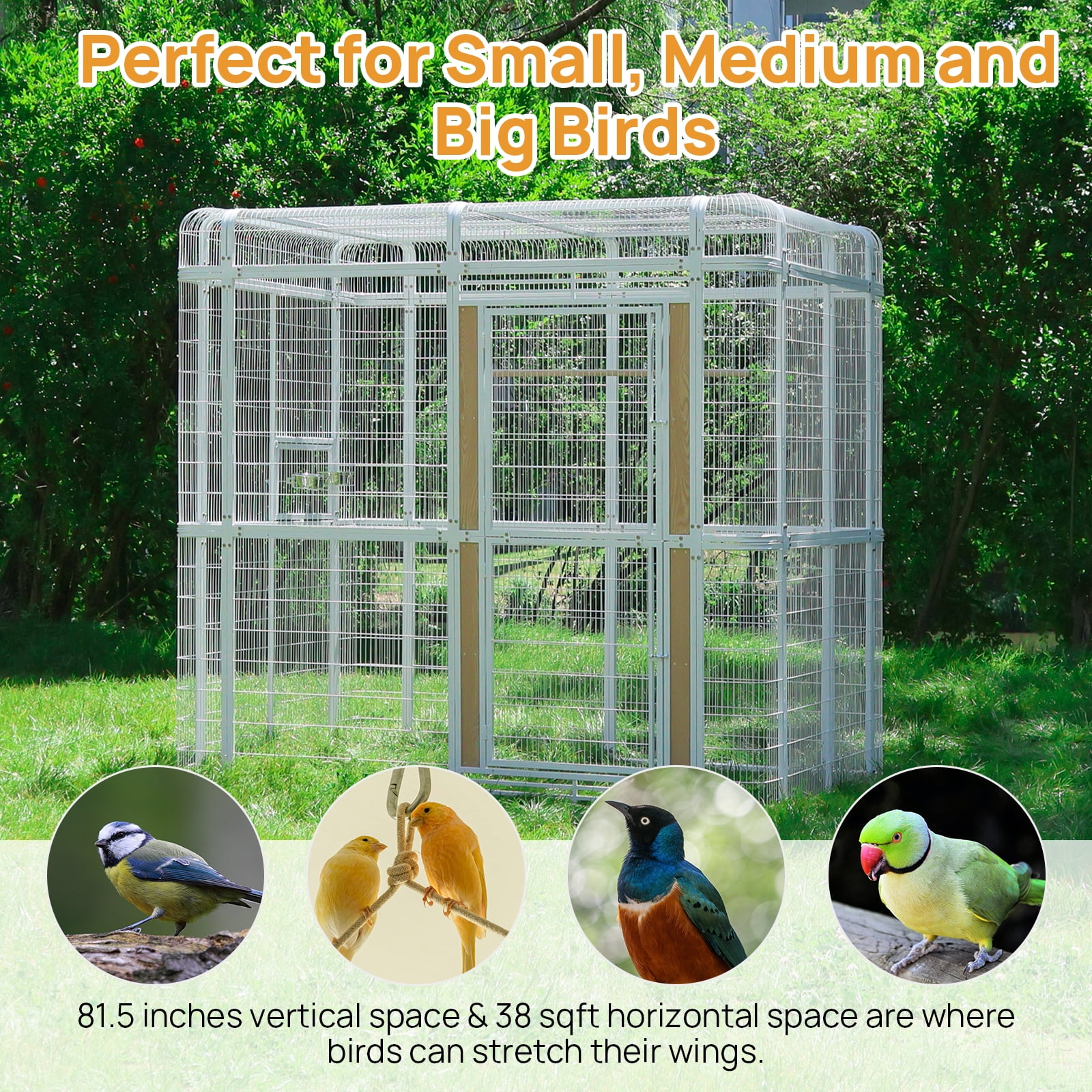 Walnest 87 inch Large Walk in Iron Aviary with 2 Feeding Bowls,Bird cage for Macaws Canaries Parrots Budgie Lovebirds(White)