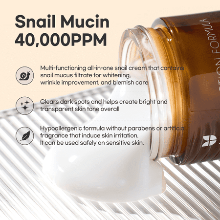Multi Function Formula All in One Snail Repair Cream 2.53 fl. Oz with 12 Natural Extracts Korean Recovery Cream for Fine Line & Blemish Care