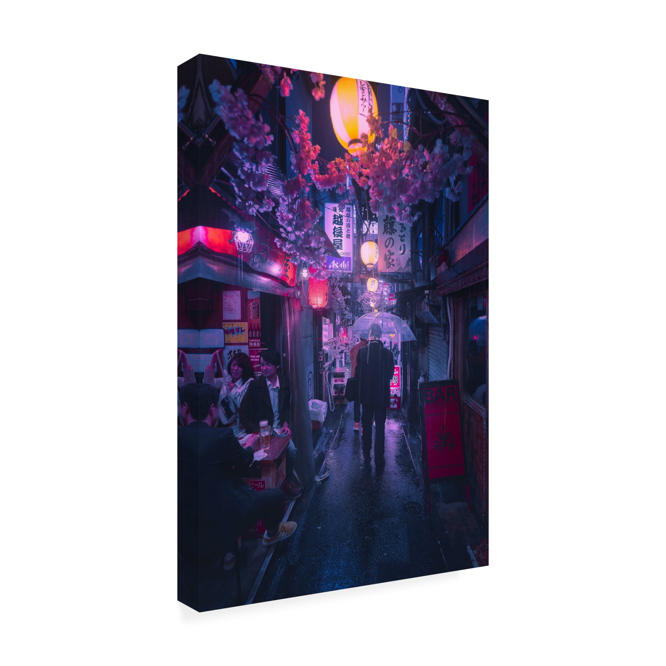Canvas Wall Art - Javier De La 'Tokyo Blue Rain' Wall Art for Living Room, Bedroom, or Office Décor by Trademark Fine Art - 12 x 19 Inches