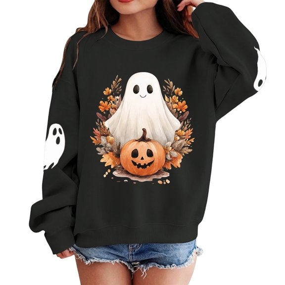 Kiijoy Girls Halloween Graphic Sweatshirt Cute Long Sleeved Pullover, Black, Sizes 2-3T