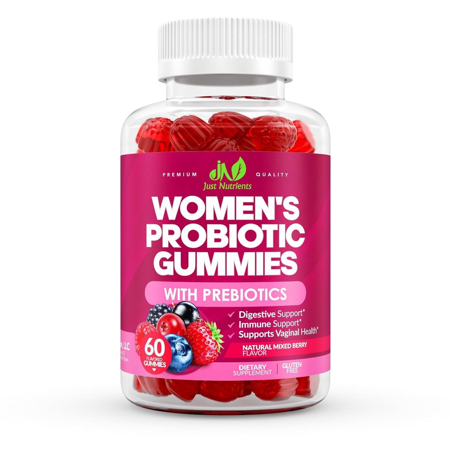 Women's Probiotic Gummies with Prebiotics - Natural Mixed Berry Flavor - 60 Gummies