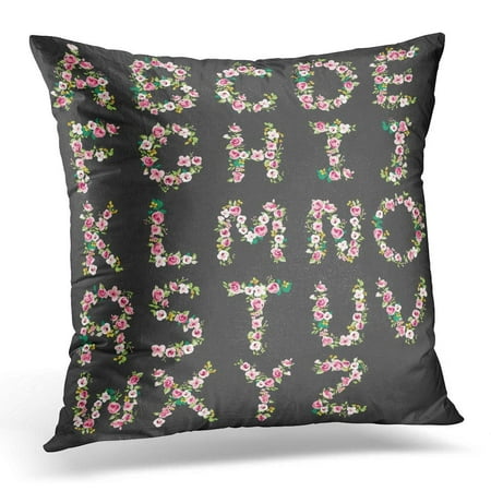 - ARHOME White Floral Flower Capital Alphabet Blue Letter Pillow Case Pillow Cover 20x20 inch