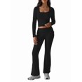 thumbnail image 1 of 2 Piece Square Neck Lounge Set Womens Wide Leg Pants Slightly Crop Top Sweatsuit Sets Black L, 1 of 9