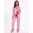 thumbnail image 4 of LMLYSoH Women Christmas Pajamas Set, Striped Long Sleeve Tops and Tie Waist Pants, 4 of 9