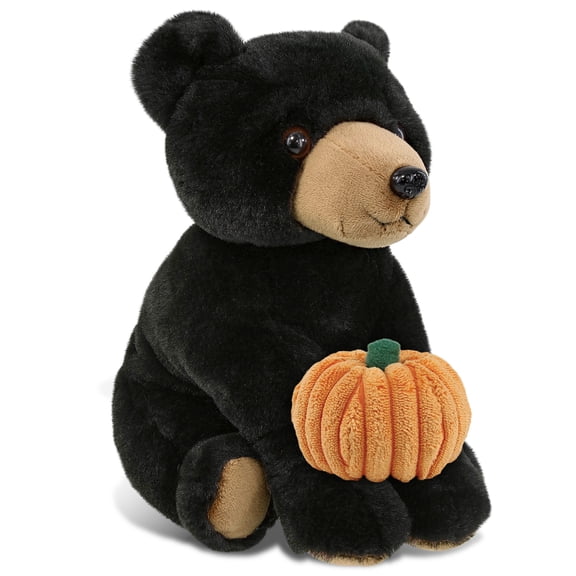 DolliBu Floppy Black Bear Stuffed Animal with Pumpkin Decor - Pumpkin Plush Animal for Fall, Halloween and Thanksgiving, Pumpkin Toy for Baby, Kids, Adults - 9 Inches