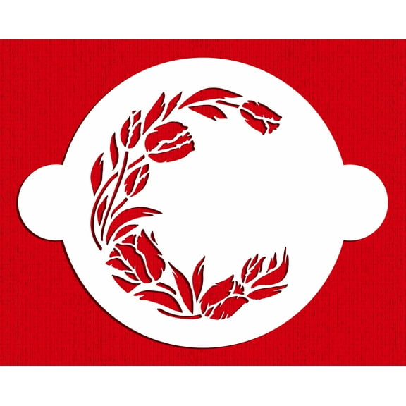 Designer Stencils C303 Tulip Round Cake Stencil, Beige/semi-transparent