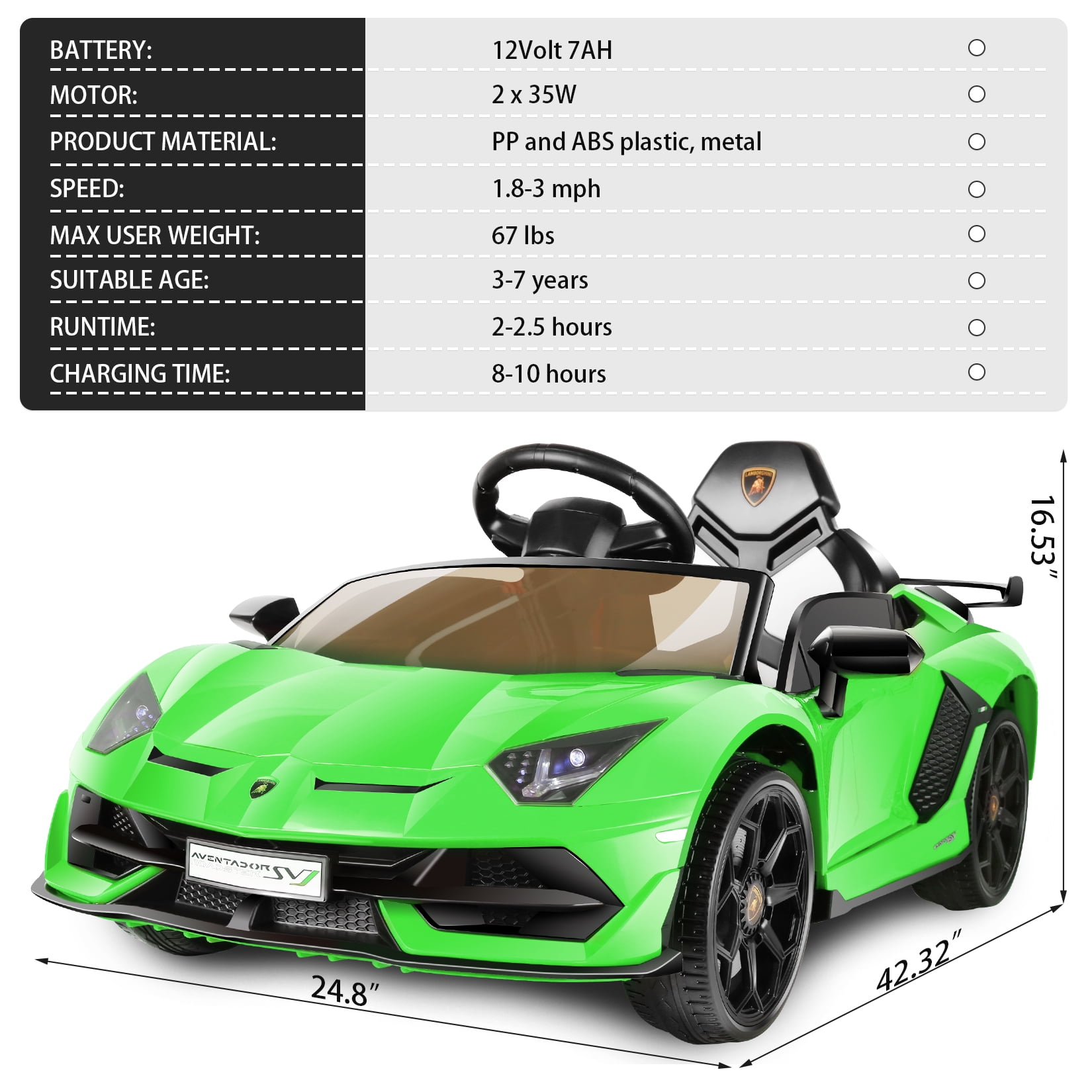 Funcid Kids Electric Ride On 12V 7AH Licensed Lamborghini Aventador Battery Powered Sports Car Toy with 3 Speeds Parent Remote Control, Sound System, LED Headlights & Hydraulic Doors - Red