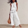 thumbnail image 2 of AzureSilk Summer Outfits For Women's Linen 2 Piece Outfits Sleeveless Ruffle Top Wide Leg Pants Summer Loungewear Beach Sets Vacation Outfits For Women, 2 of 4