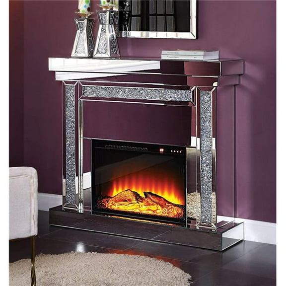 ACME Furniture Noralie Fireplace in Mirrored and Faux Diamonds