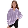 thumbnail image 3 of Jalioing Kids Sweatshirts Solid Velvet Half Zip Collared Pullover Tops Girls Fall Winter Casual Velour Shirt, 3 of 5