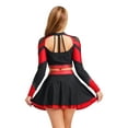 thumbnail image 2 of TiaoBug Women Cheerleading Outfit Adult Girls Cheer Uniform Dress Long Sleeve Color Block Crop Top with Skirt Set Red M, 2 of 7