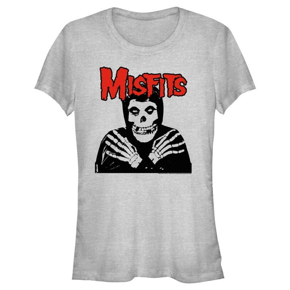 Junior's Misfits Fiend Skull Red Logo  Graphic Tee Athletic Heather Medium