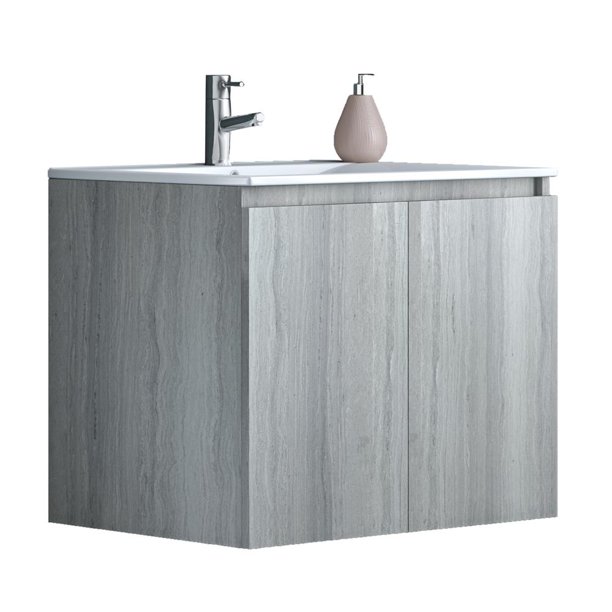 Belvedere Bath 24 Inch Floating Wall Mount Bathroom Vanity Rock Oak