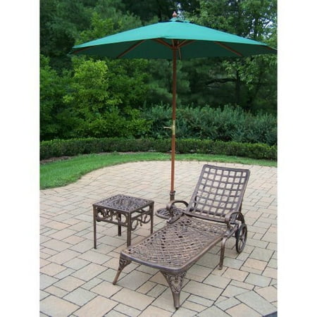 Oakland Living Elite Cast Aluminum Chaise Lounge Set with Umbrella and Stand