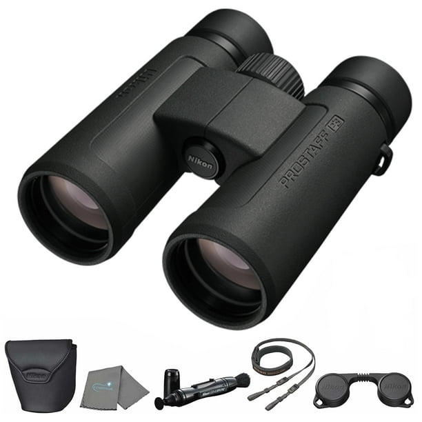 Binoculares Nikon Prostaff P3 10x30 negros con lente, bolígrafo y tela