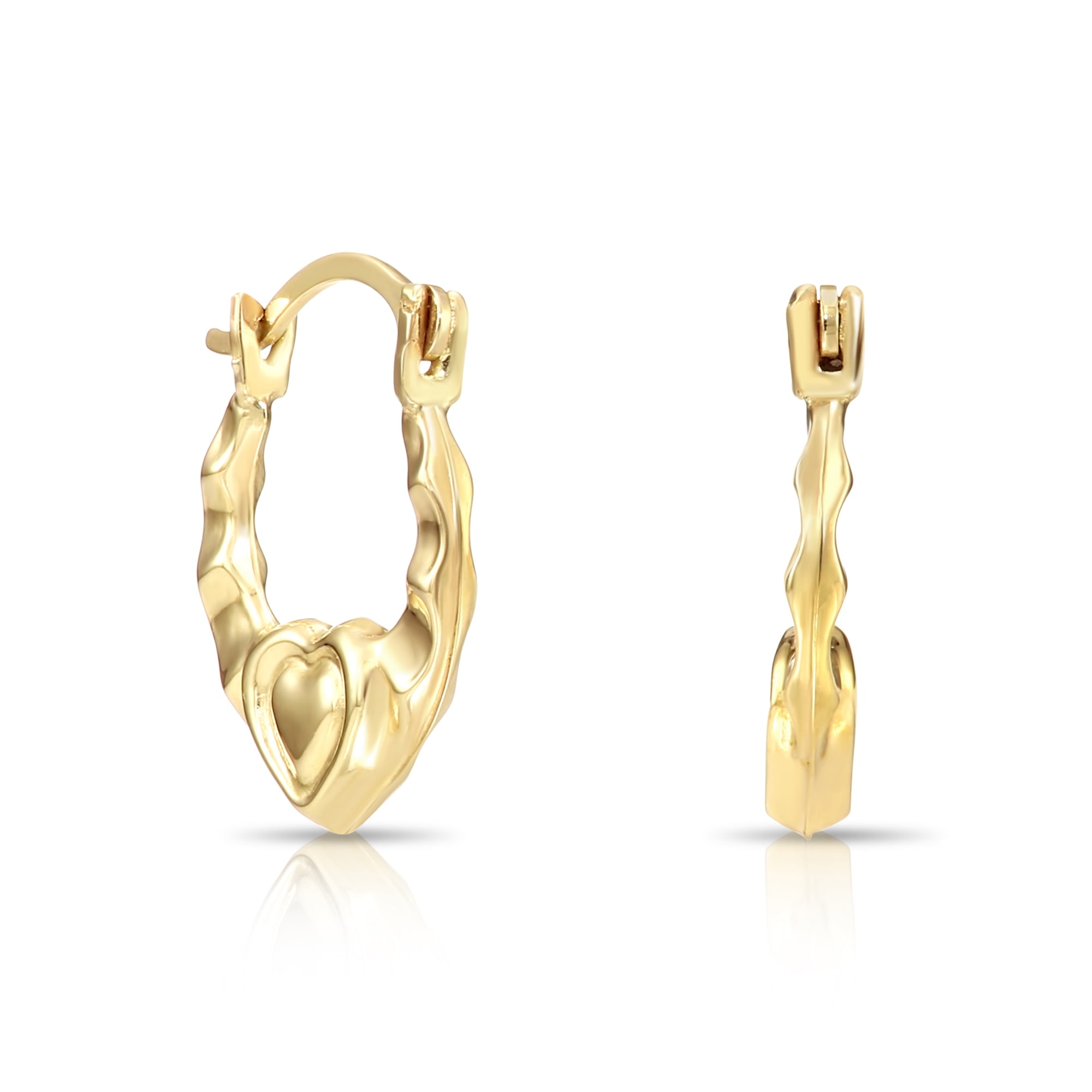 Tilo Jewelry 10K Yellow Gold Tiny Heart Hoop Earrings | 12mm Small | Dainty Everyday Earrings for Women & Unisex