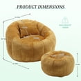 thumbnail image 6 of Chenille Upholstered Round Lazy Cozy Bean Bag Chair with Ottoman-Yellow, 6 of 7