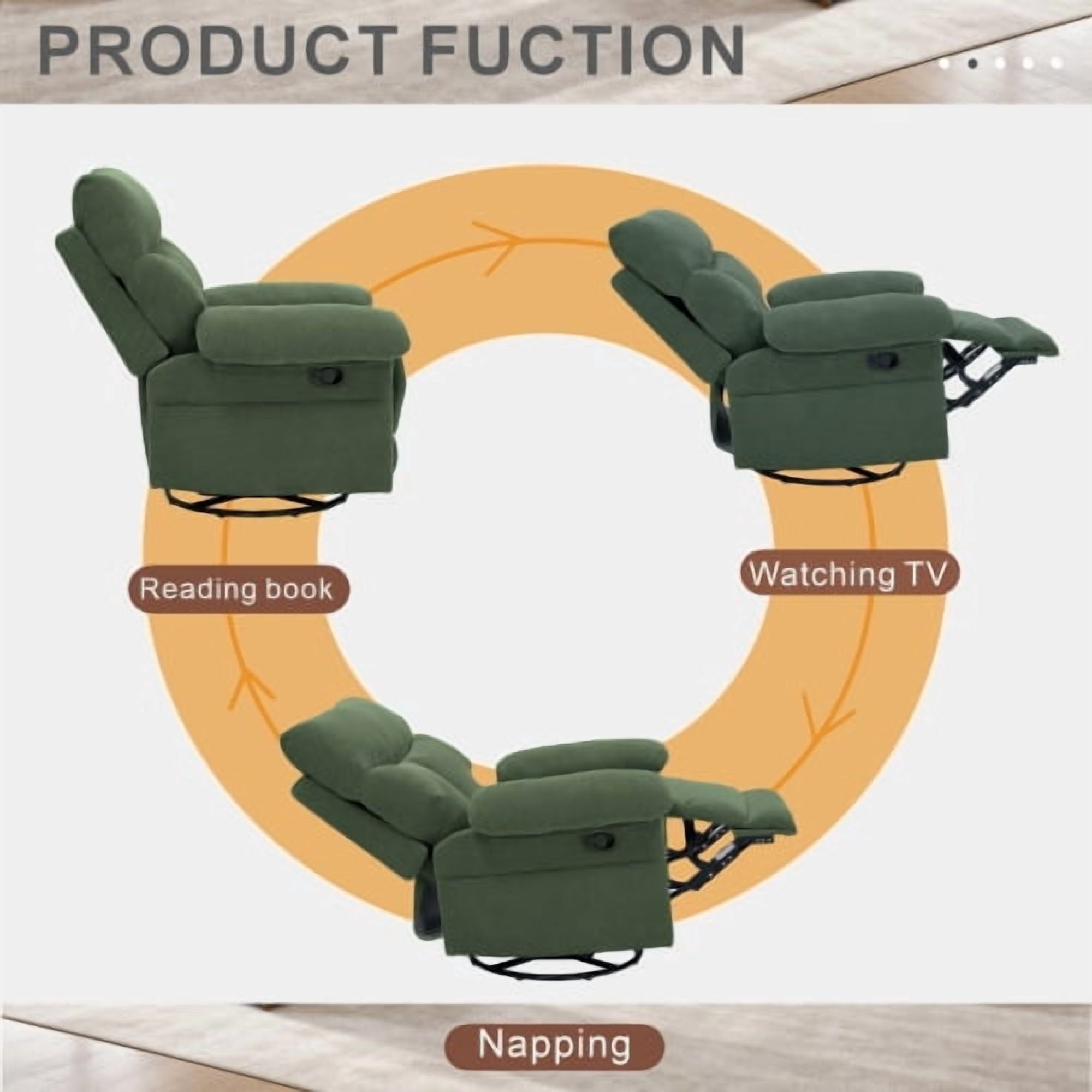 Modern Swivel Rocker Recliner Chair, Manual Overstuffed Glider Armchair with Textured Fabric, 360° Swivel & Rocking for Living Room and Nursery, Dark Green