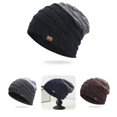 thumbnail image 1 of Autumn Winter Men Hat Color Block No Brim Plush Lining Ear Protection Knitting Cap for Outdoor, 1 of 8