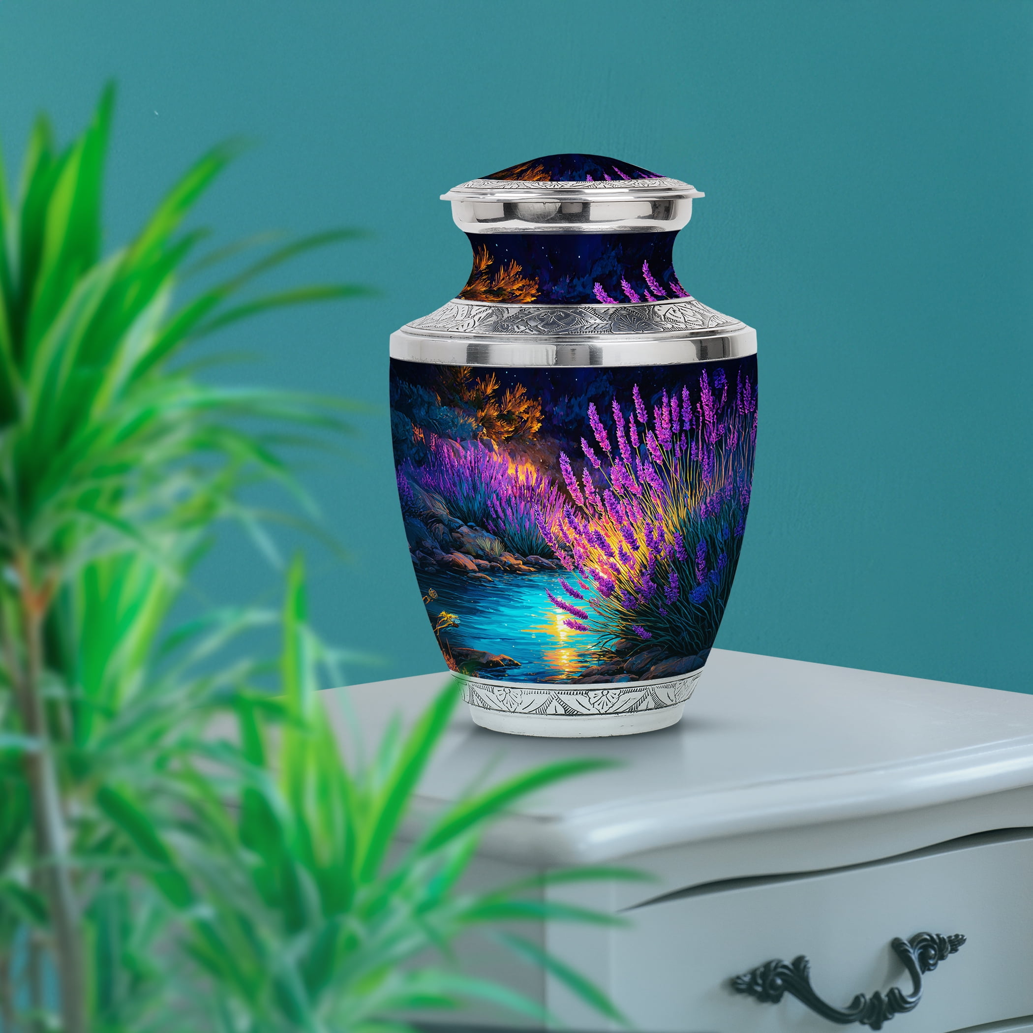 SABURIAL Lavender Grass Urn - Human Remains For Mom & Dad - Combo - 10 Inch Large With 3 Inch - Unique Urns For Ashes - Decorative Urn - Miniature Urns For Adult Human