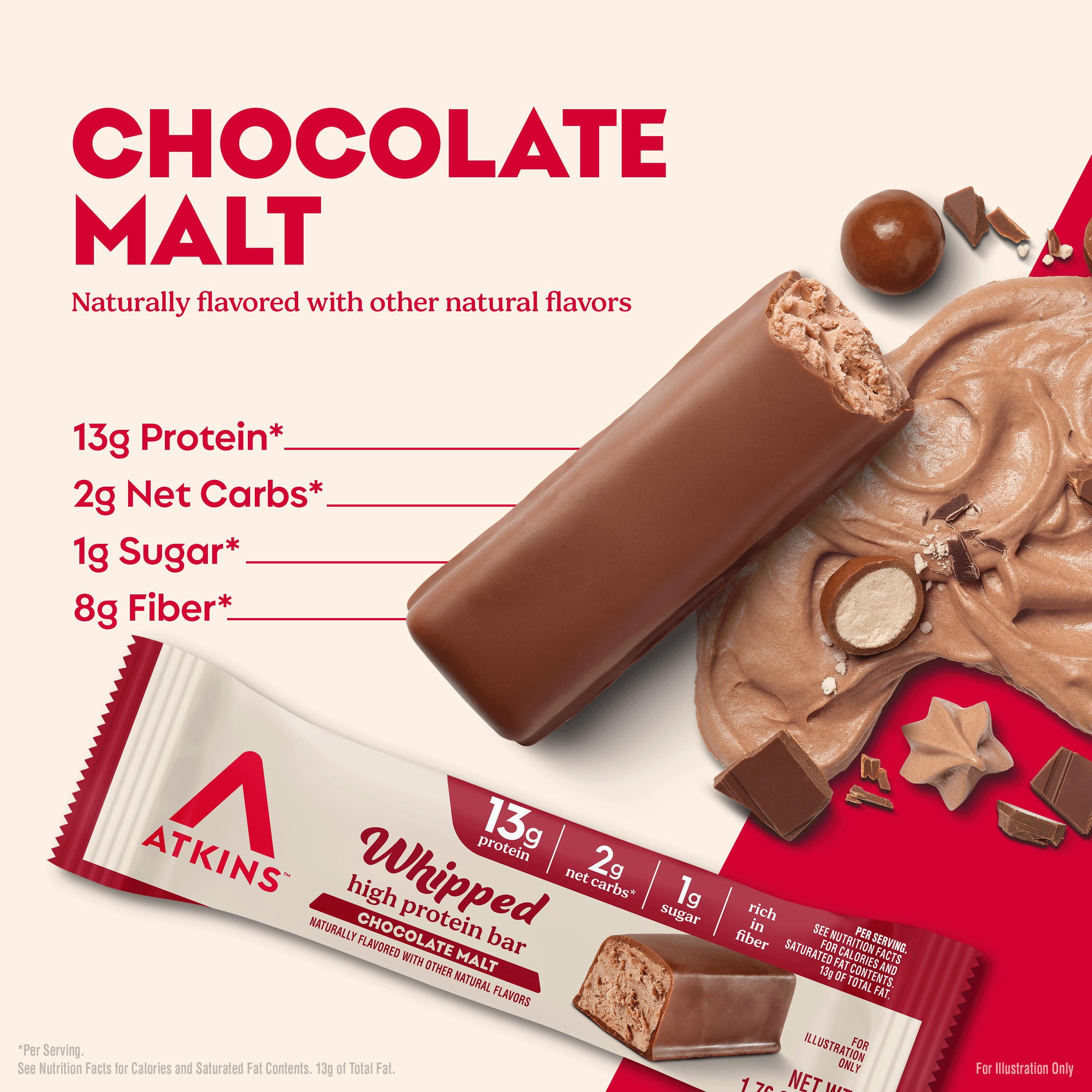 Atkins High Protein Bar, Whipped Bars, Chocolate Malt Flavor, 4 Count
