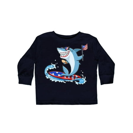 

Inktastic Fourth of July Shark Surfing Gift Toddler Boy or Toddler Girl Long Sleeve T-Shirt
