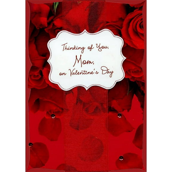 Designer Greetings Wide Red Ribbon and Cream Banner Hand Decorated: Mom Premium Keepsake Valentine's Day Card