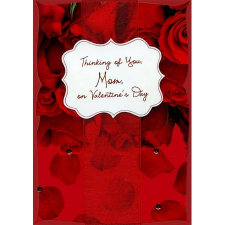 Designer Greetings Wide Red Ribbon and Cream Banner Hand Decorated: Mom Premium Keepsake Valentine's Day Card
