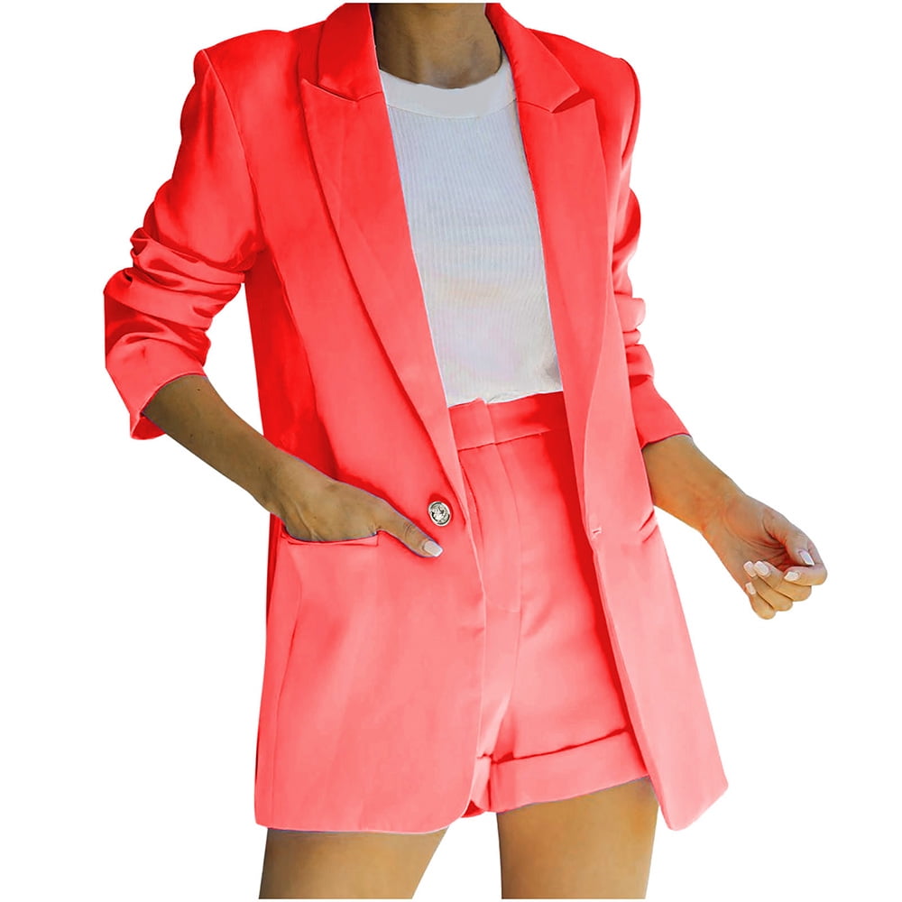 Hot Pink Shorts Suit for Women Blazer and Shorts Suit Set 
