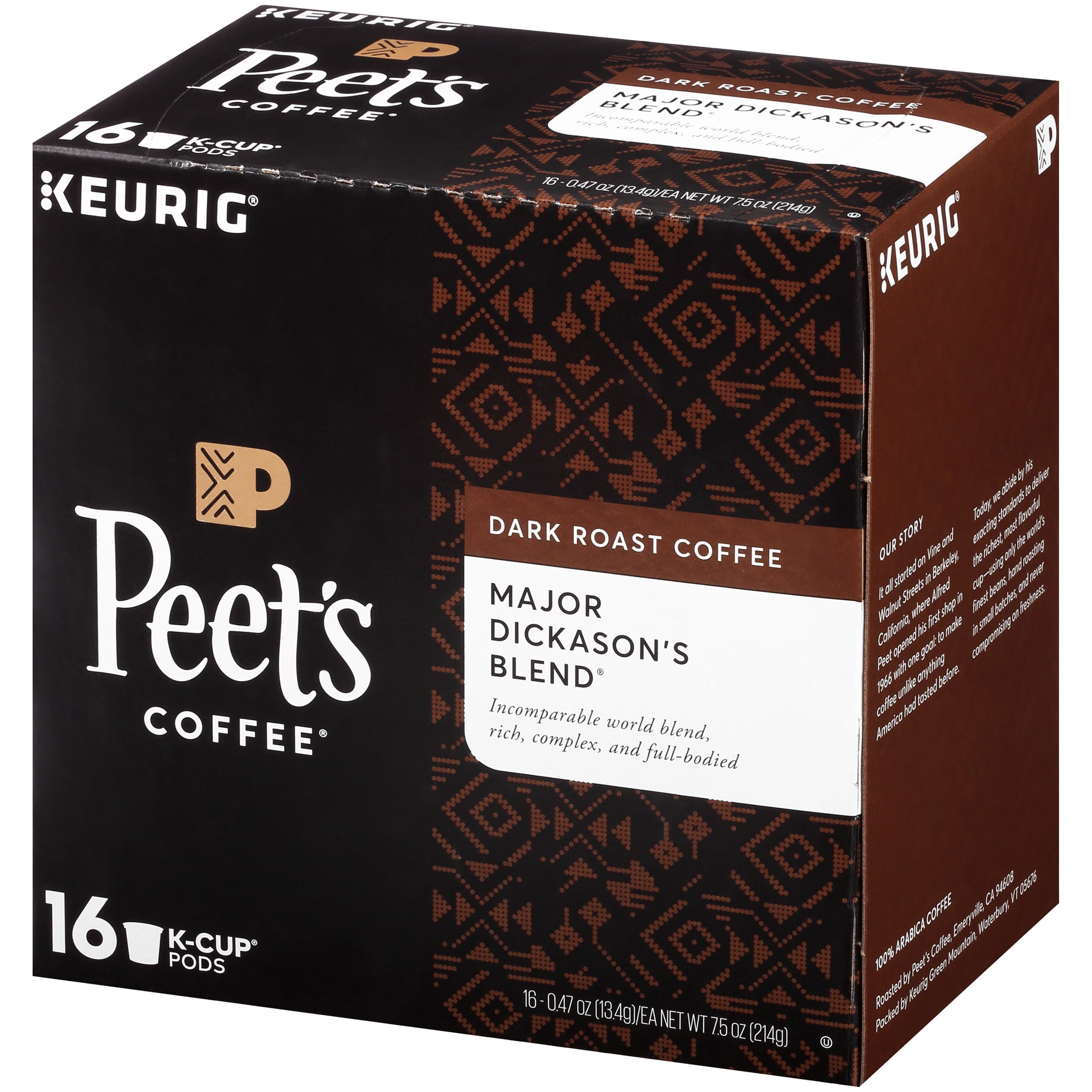 Peet's Coffee Major Dickason's Blend KCup Coffee Pods, Dark Roast, 16