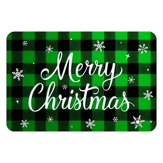 Green Christmas Plaid Snowflake Rug, Non-Slip Floor Mat For Entryway Living Room, Holiday Themed Decor, Soft Durable Material For Home Office