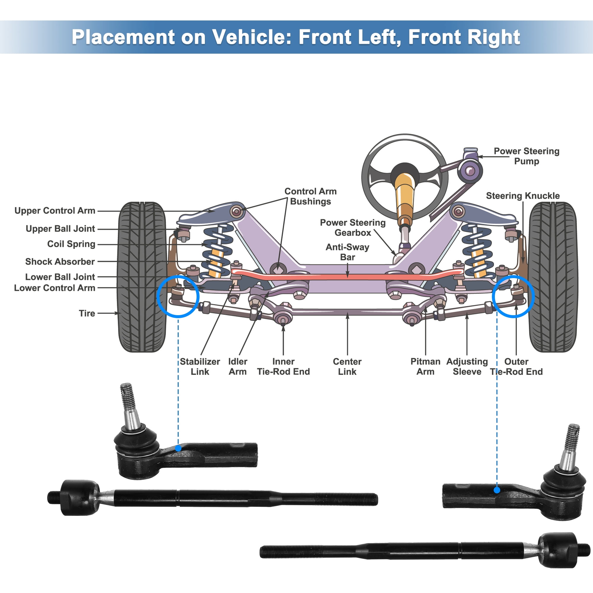 4pcs Front Inner Outer Tie Rod End Links Steering Tie Rod ES800030 EV80445 for Chevrolet for Pontiac