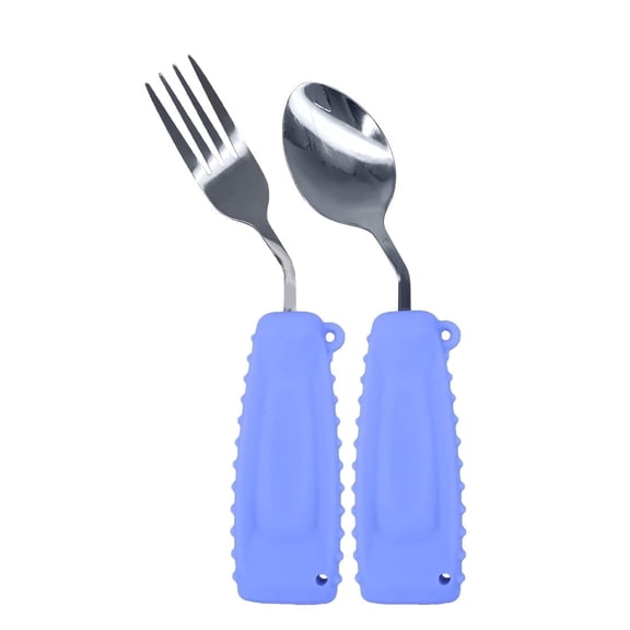 EZ Assistive Adaptive Utensils Easy to Hold Weighted 2 Piece Purple Right Hand