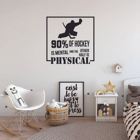 90 % Of Hockey Is Mental and The Other Half Is Physical Ice Hockey Sport Inspirational Quotes Wall Sticker Vinyl Decal Home Decor For Home Room Living Room Bedroom Decoration Sticker Size (10x10 inch)
