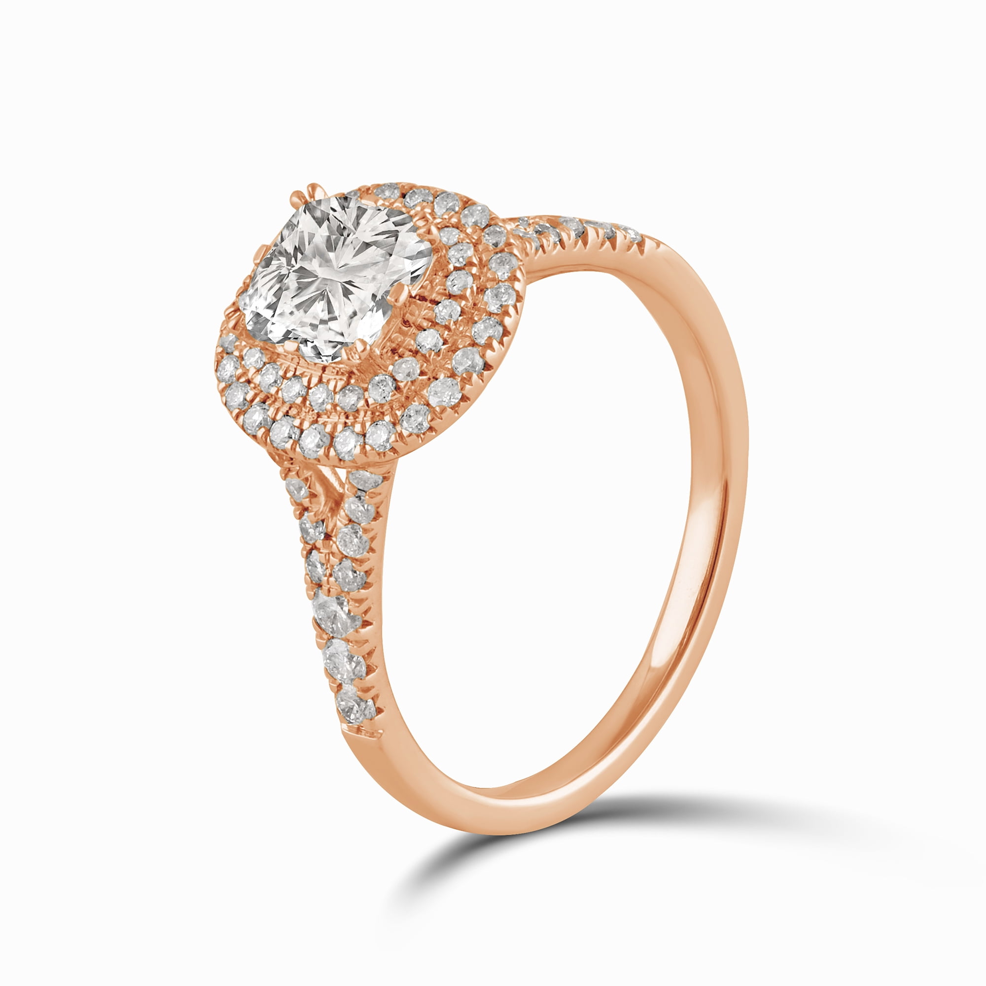 Arista 1.25 ct Cushion cut Swarovski Diamonds Double Halo Engagement Ring in Pink plated Sterling Silver