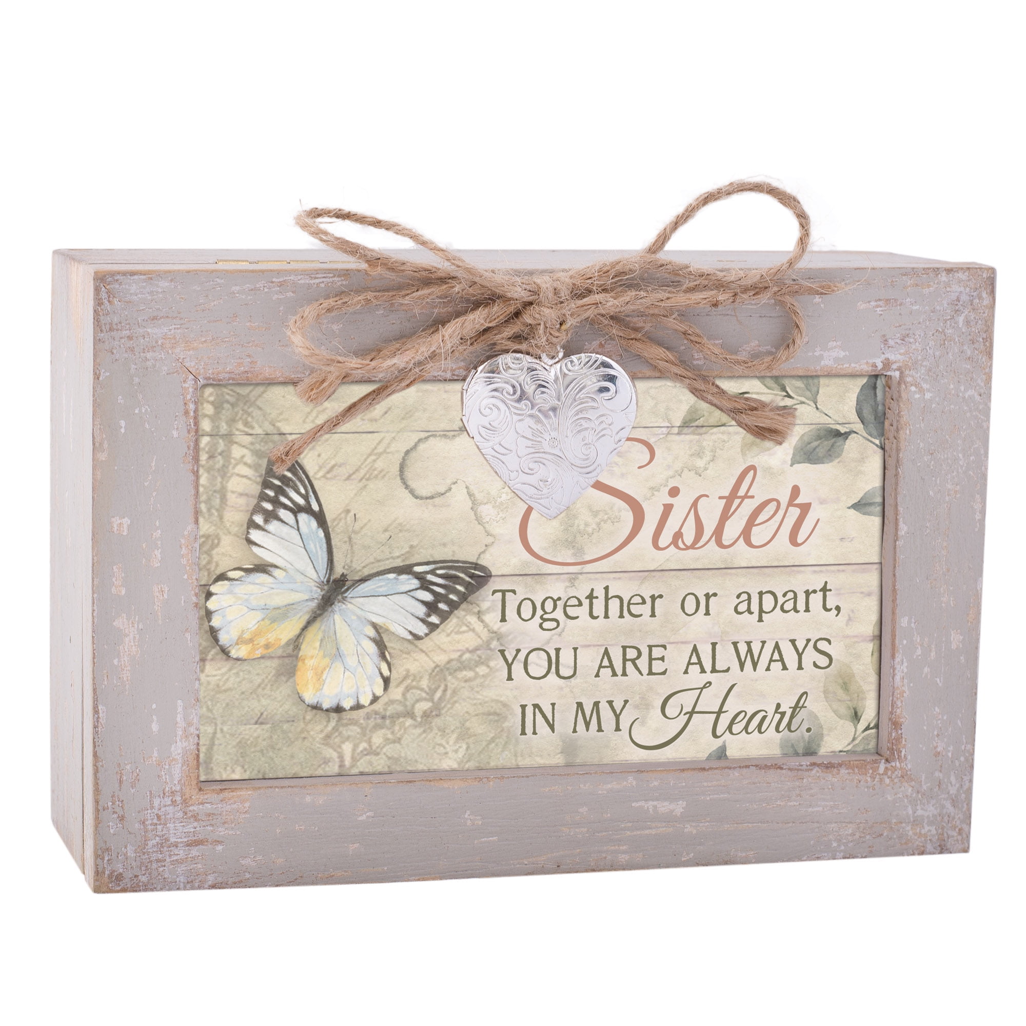 Love Family Special Moments White Wash Butterfly Tree Decoupage Music Box 