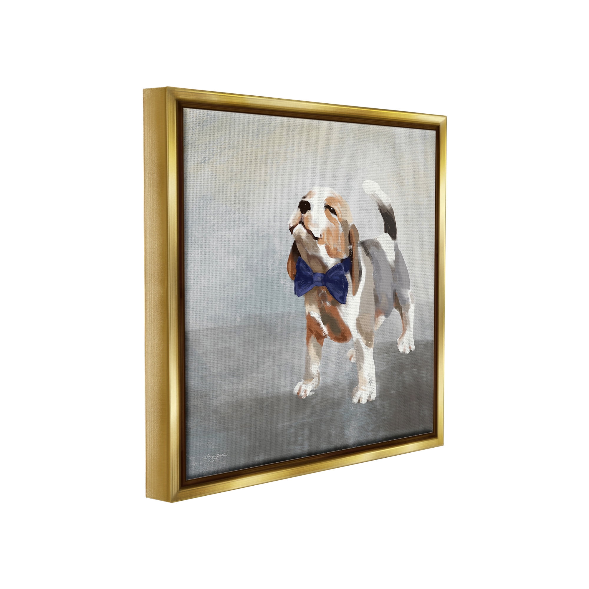 Stupell Industries Happy Beagle in Bowtie Animals & Insects Painting Gold Floater Framed Canvas Art Print Wall Art, 18 x 18