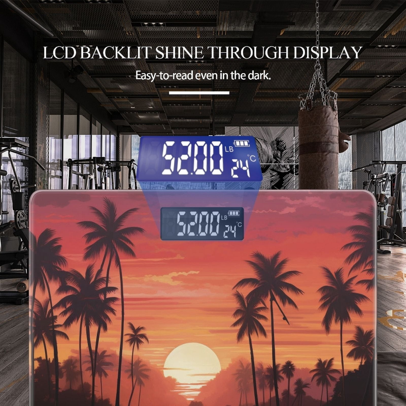 High Precision Body Weight Scale Smart Bathroom Scales with Large LCD Display(400lbs),Decorative for Bedroom-Sunset With Palm Trees And Reflections On The Water