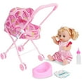 thumbnail image 3 of SURJDE Baby Doll Stroller,Realistic 2 in 1 Baby Stroller for Dolls,Foldable Pram Gift Set with Baby Doll Cartoon Printing Design Baby Stroller with Gift for Dolls 4PCS (B), 3 of 7