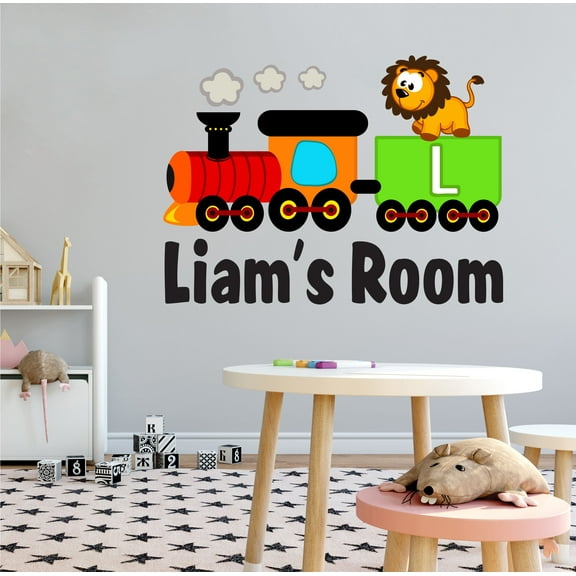 ALPHABET - Removable Customized Name Vinyl Lettering Art Décor Lion Safari Animal Train Multicolored Design Adhesive Home Wall Decal Sticker - Kids Bedroom Letter L Alphabet Wall Decoration 10" x 7"