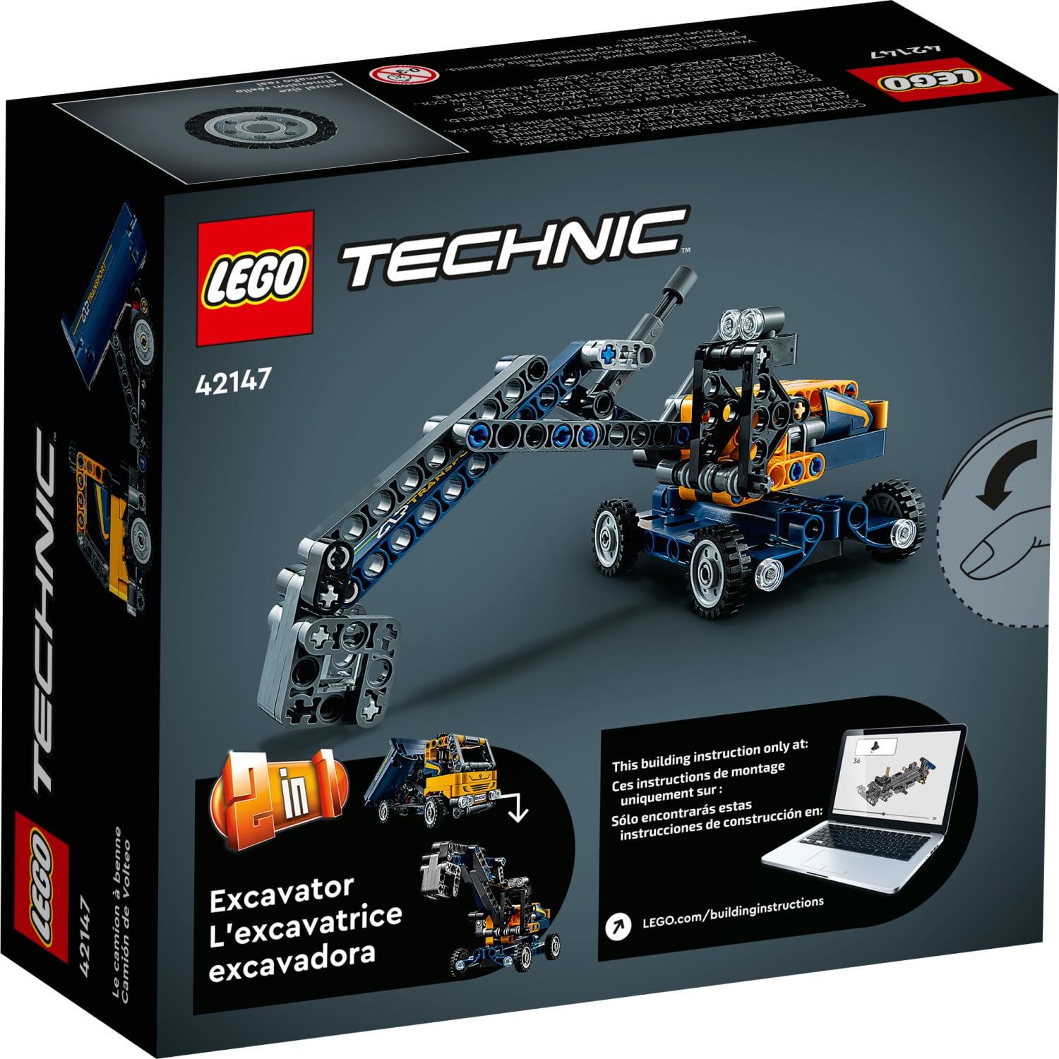 LEGO Technic Dump Truck 2in1 Toy Building Set, Model Construction Vehicle and Excavator Digger Kit, Engineering Building Toys for Back to School, Gift for Kids, Boys, Girls Ages 7+ Years Old, 42147