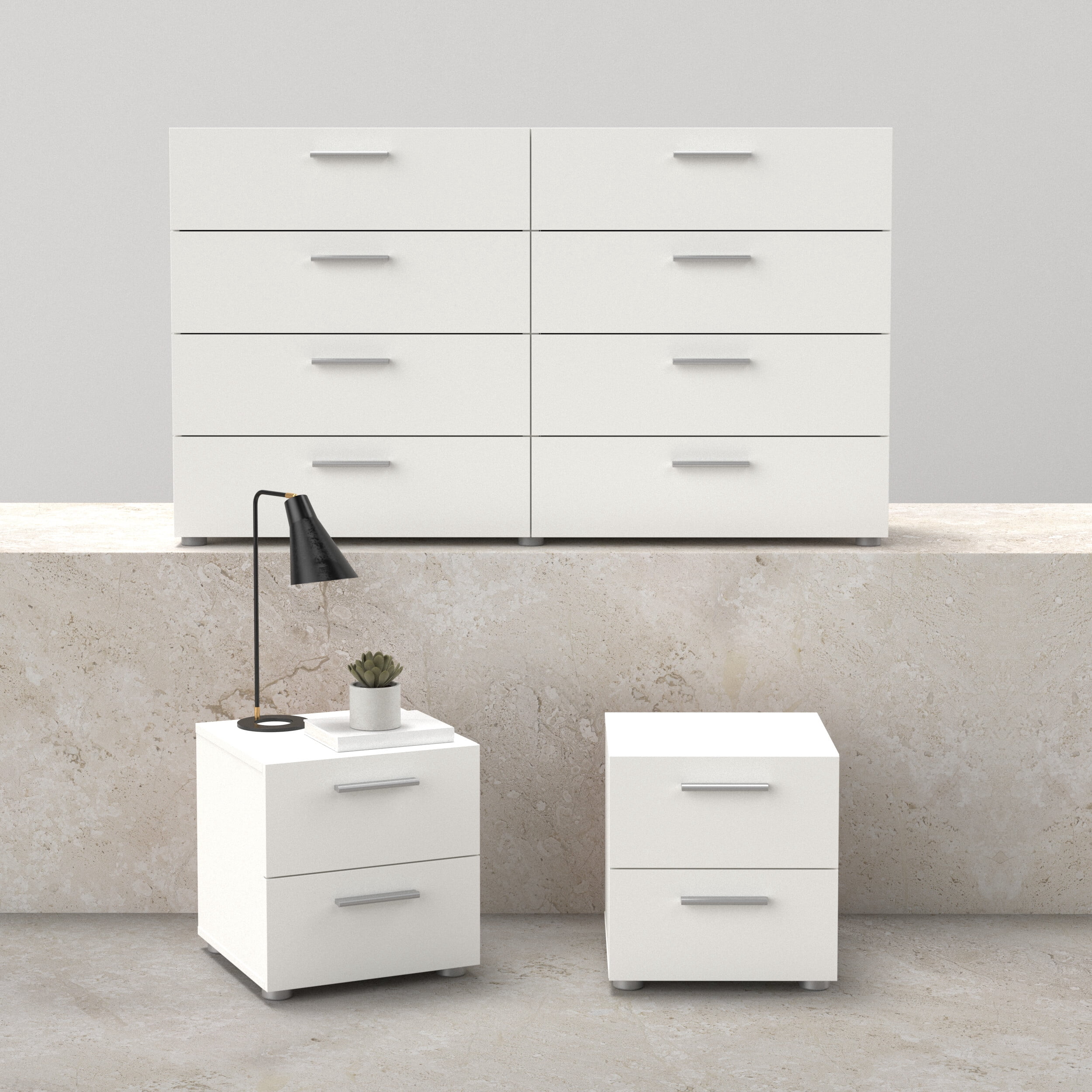 Tvilum Loft 3-Piece Bedroom Set with Dresser and Nightstands, White