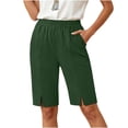 thumbnail image 4 of Shorts hasta la Rodilla para Mujer - Bermudas Casuales de Pierna Recta con Abertura Lateral, de Cintura Alta, Shorts de Verano con Bolsillos, Verde L, 4 of 9
